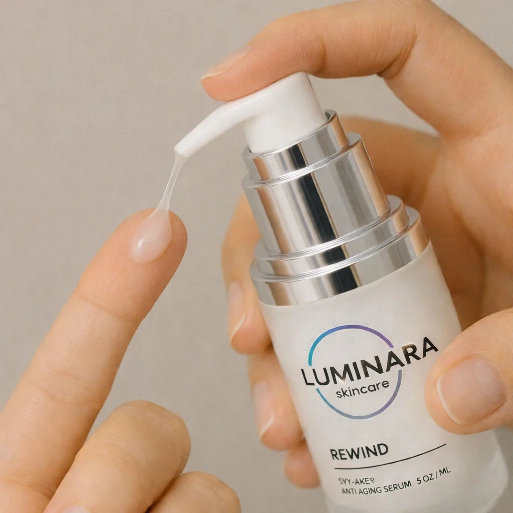 Woman applying Luminara Rewind serum
